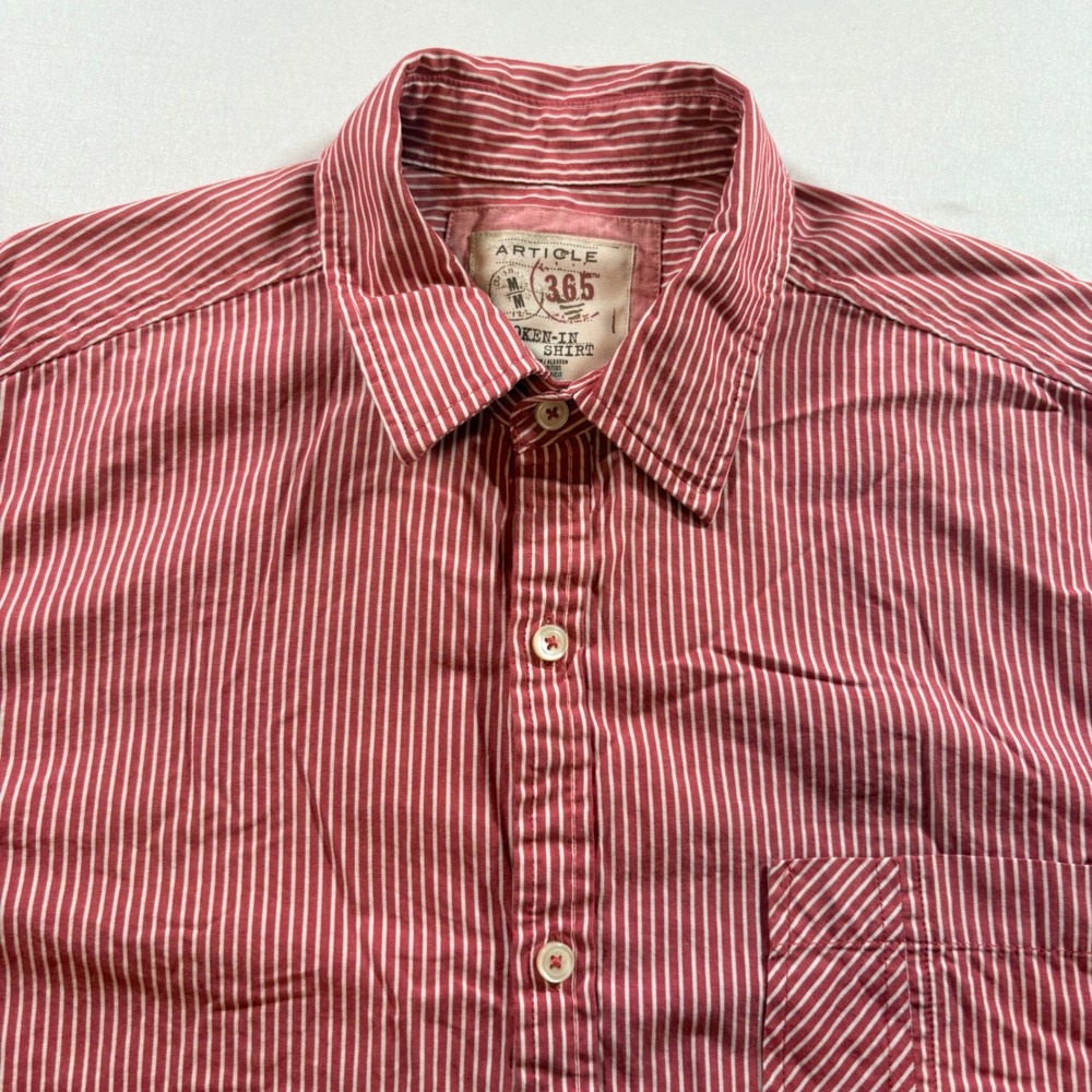 Article 365 Striped Button Down Shirt Mens‎ Medium Red White Cotton Long Sleeve